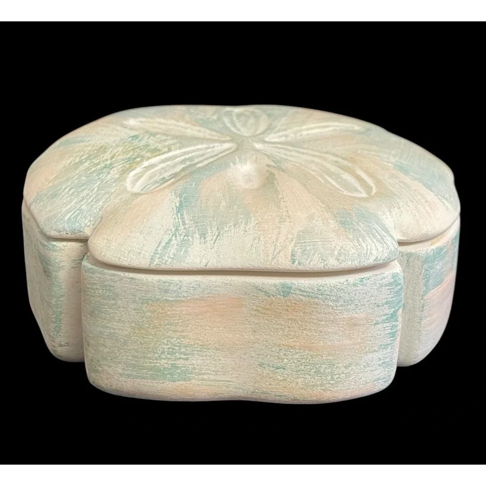 Sand Dollar Trinket Box Home Decor Small Pastel Multicolor